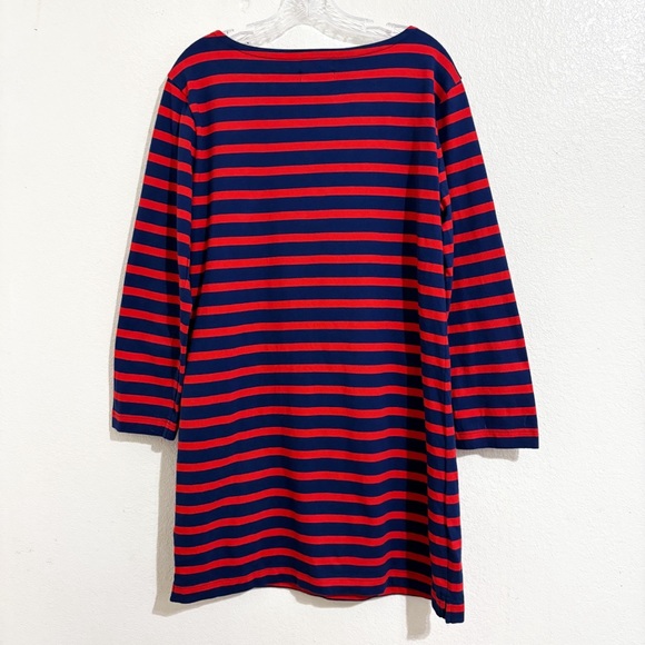 J. Crew Mariner Cloth Shirt Mini Dress with Gold Buttons Navy Blue & Red Stripe - Picture 2 of 6